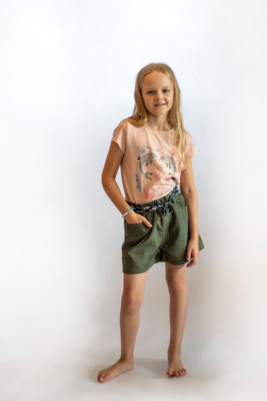 Short fille kaki